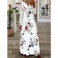 damen floral spitze plissierte kleider öse langes kleid maxikleid a-linie kleid bedrucktes kleid mode lässig outdoor täglich knopf langarm v-ausschnitt regular fit weiß rosa rot frühling sommer s m l