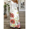 damen floral spitze plissierte kleider öse langes kleid maxikleid a-linie kleid bedrucktes kleid mode lässig outdoor täglich knopf langarm v-ausschnitt regular fit weiß rosa rot frühling sommer s m l