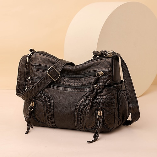 Damen-Umhängetasche aus braunem Kunstleder im Vintage-Stil – Boho-Crossbody-Handtasche mit mehreren Taschen, stylische Alltagstasche für Freizeit und Reisen