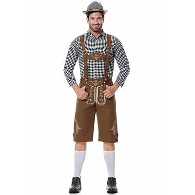 Oktoberfestbier Kostüm Lederhosen Hemd Bayerisch Bayerisch Deutsch Wiesn Herren Stoff im traditionellen Stil Bluse Shorts Hut Image