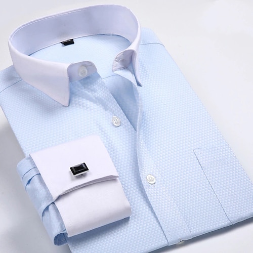Herren Hemd Kleidhemd Hemd mit französischen Manschetten Geschäft Hochzeit LF-16 blauer Jacquard LF-21 gelb karierter Innenkragen LF-23 blau karierter Innenkragen LF-06 weißer Köper Langarm Kragen Image