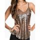 Damen Tank Top Spaghetti-Shirt Glatt Funkelnd Party Casual Pailletten Silber Ärmellos Party Metallisch V Ausschnitt Sommer