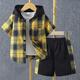 2 Stück kinderkleidung Jungen Kleidungsset Outfit Plaid Kurzarm Set Casual Basic Sommer 3-7 Jahre Schwarz Gelb Rote
