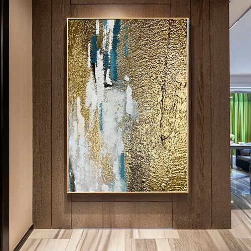 Handgefertigtes Ölgemälde auf Leinwand, Wandkunst, Dekoration, moderne abstrakte Goldstruktur für Wohnkultur, gerolltes, rahmenloses, ungedehntes Gemälde Image