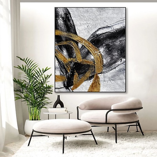 Handgefertigtes Ölgemälde auf Leinwand, Wandkunst, Dekoration, moderne abstrakte Goldstruktur für Wohnkultur, gerolltes, rahmenloses, ungedehntes Gemälde Image