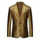 Herrenmode-Party-Blazer mit glitzerndem Glanz, Übergröße, normale Passform, einfarbig, einreihig, Ein-Knopf-Gold, 2024