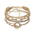 5pcs handgemachte dicke goldene Farbe klobig verstellbare Lasso Strass Perlen Armband Set mehrschichtige runde rechteckige Kette umschalten Kristall Charm Armreifen für Frauen Mädchen Party Geschenke