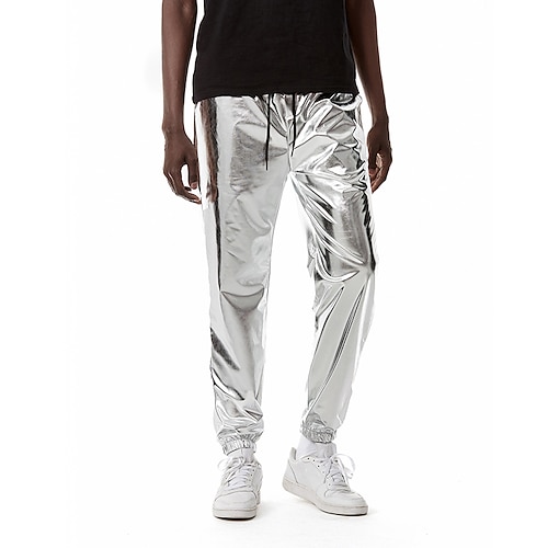Herren Jogginghose Jogger Hose Hosen Freizeithose Paillettenhose Kordelzug Elastische Taille Glänzend Matallic Feste Farbe In voller Länge Klub Nachtclub Disco-Lichter Brautkleider schlicht Hose Image