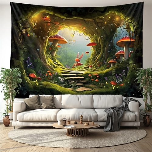 Trippy-Pilz-Höhle, hängender Wandteppich, Wandkunst, großer Wandteppich, Wanddekoration, Fotohintergrund, Decke, Vorhang, Zuhause, Schlafzimmer, Wohnzimmer, Dekoration Wandtuch XXL Natur Image