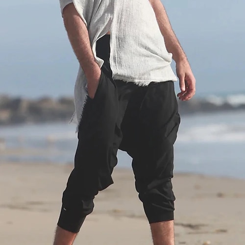 Herren Hose Sommerhose Freizeithose Baggy Haremshose Tasche Tiefbund Einfach Komfort Weich Täglich Outdoor Ausgehen Mode Lässig Schwarz Weiß Image