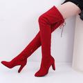 Damen Stiefel Weihnachtsschuhe Wildlederschuhe Übergrössen Party Weihnachten Täglich Stiefel über Knie Hohe Stiefel mit Schritt Winter Schnürsenkel Blockabsatz Spitze Zehe Sexy Süß Wildleder