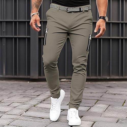 Herren Hose Hosen Chinesisch Chino Sommerhosen Freizeithose Zip Glatt Komfort Atmungsaktiv Casual Täglich Festtage Modisch Basic Schwarz Khaki