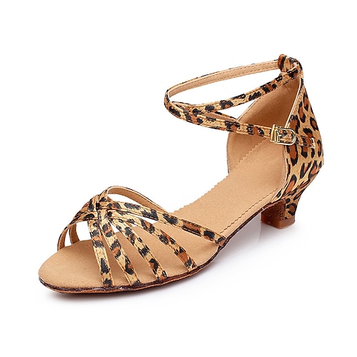 Blaue Latein-Tanzschuhe aus Satin für Damen – offene Ballsaal-Sandalen mit niedrigem Absatz und Knöchelriemen für Training und Auftritt Image
