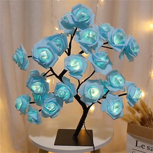 Valentinstag Rose Blume Baum Lampe 24 Köpfe Rose Tischleuchte USB-Stecker Lampe für Hochzeit Party Dekoration Nachtlichter Image