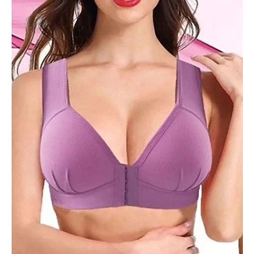 Push-Up-BHs für Damen, vollständige Abdeckung, Spitze, reine Farbe, Frontverschluss, Nylon, sexy, 1 Stück, schwarz, rosa, Heim-Outfits Image