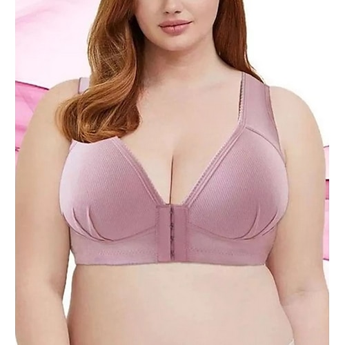 Push-Up-BHs für Damen, vollständige Abdeckung, Spitze, reine Farbe, Frontverschluss, Nylon, sexy, 1 Stück, schwarz, rosa, Heim-Outfits Image