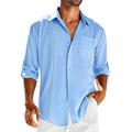 Herren Hemd leinenhemd Hemd aus Baumwollleinen Guayabera Hemd Knopfhemd Lässiges Hemd Schwarz Weiß Blau Langarm Glatt Kargen Frühling Sommer Casual Täglich Bekleidung