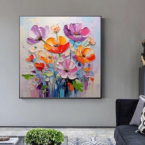 Impressionismus abstrakte Spachtelblumen Wandkunst handgemalte 3D-Blumenmalerei handgemachte bunte 3D-Strukturgemälde moderne dekorative Gemälde ohne Rahmen Image
