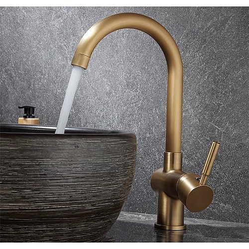 Waschbecken Wasserhahn - Klassisch Antikes Messing Mittellage Einhand Ein LochBath Taps Image