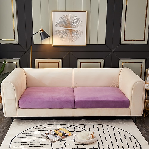 Stretch-Sofa-Sitzkissenbezug, Samt-Schonbezug, elastischer Couch-Sessel, Loveseat, 4- oder 3-Sitzer, grau, weinrot, rot, schwarz, blau, einfarbig, weich, strapazierfähig, waschbar Image