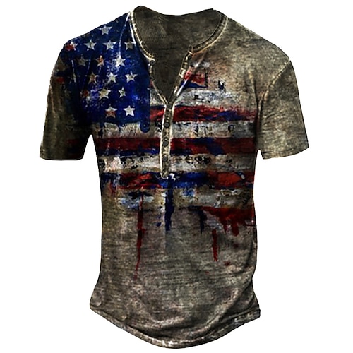 4. Juli 2026 250. Memorialtag Herren Designer Grafik 3D Druck Amerikanische Flagge Nationalflagge Henley Kurzarm T-Shirt Outdoor Tagesgebrauch Sport Straße Image