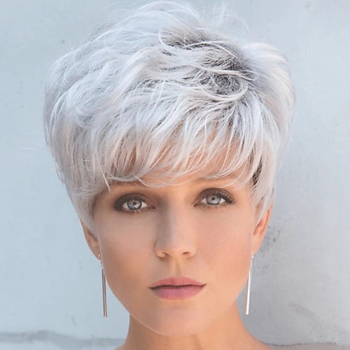 weiße Perücken für Damen synthetische Perücke lockere Locken kurze Bobperücke kurze silbergraue Kunsthaare modisches Design für Herren cooles exquisites Silber Schwarz Party tägliche Perücken Image