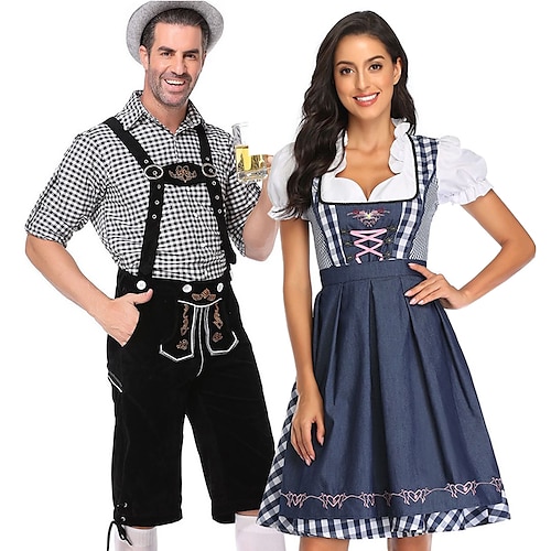 Oktoberfest Bluse / Hemd Dirndl Lederhosen Bayerisches Paar Oktoberfest-Paar Deutsch München Wiesn Herren Damen Stoff im traditionellen Stil Bluse Kleid Shorts Image