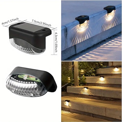 LED Außenwandleuchte Solarlampen 4 Stück Solar-Außendeckleuchten, wasserdicht, Innenhof, Garten, malerische Villa, Parkleuchte, Balkon, Treppe, Wand und Geländer, dekoriert mit Solar-Nachtlichtern Image