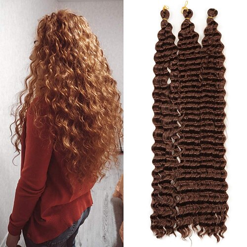 22-Zoll-Ozeanwellen-Häkelhaar 3 Packungen Welle tiefe Drehung Flechten Haar tiefe Welligkeit häkeln synthetische Zöpfe Haarverlängerung 22 Zoll 3 Packungen Image