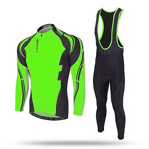 21Grams Herren Radtrikot mit Radhose lang Trägern fahrradbekleidung set Langarm MTB Mountain Rennrad Winter Schwarz Gelb Rote Fahhrad warm halten Fleece-Futter Windundurchlässig 3D-Pad Image