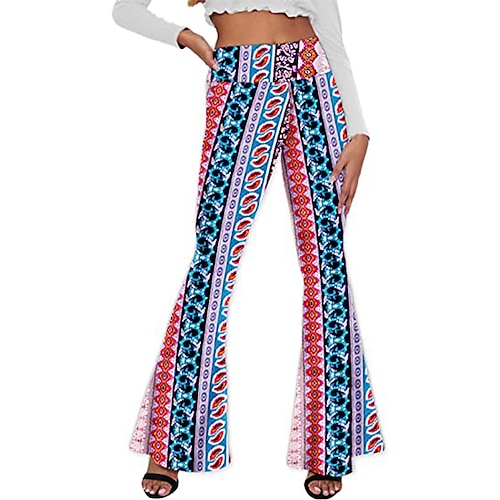 Hippie Retro Vintage 1960er 1970er Disko Hoch tailliert Hose Glockenhose Damen Kostüm Jahrgang Cosplay Freizeitskleidung Festival Hosen Schlager Outfit Image