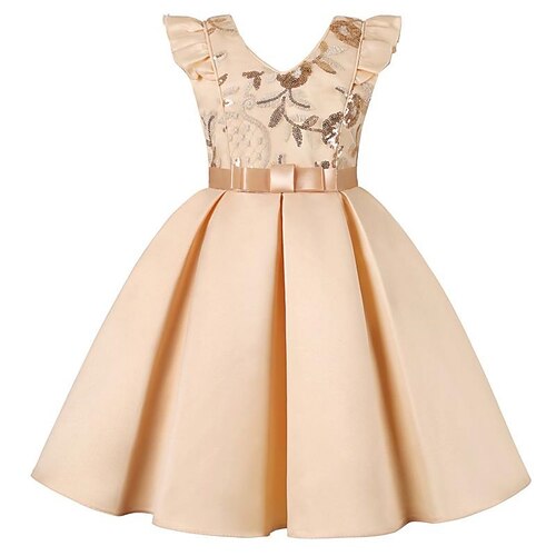 kinderkleidung Mädchen Kleid Pailletten Ärmellos Party Besondere Anlässe Abschluss Glanz Elegant Prinzessin Polyester Übers Knie Kleid mit Blumenstickerei Herbst Winter 3-10 Jahre Saphir Beige Gelb Image