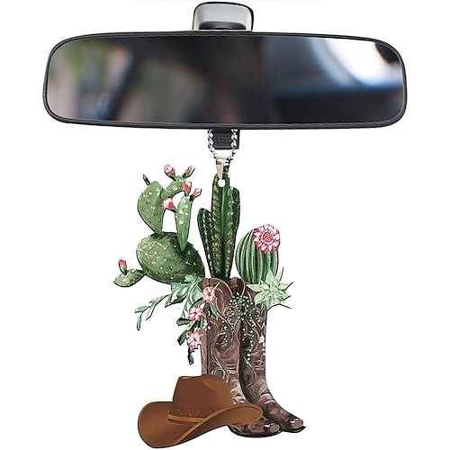 Hängende Zubehörteile für den Rückspiegel - Cowboystiefel Cowboyhut und Sattel-Schlüsselanhängerornament zur Autodekoration Image