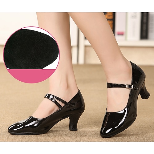 Damen Schuhe für modern Dance Tanzschuhe Praxis Für den Ballsaal Walzer Komfort Schuhe Weicher Absätze Schnalle Starke Ferse Geschlossene Spitze Schnalle Erwachsene Silber Schwarz Dunkelrot Image
