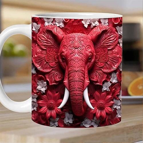 Elefantenbecher, Elefantendruckbecher, 3D-Elefantenbecher, 3D-bedruckte Tassen, Keramikbecher mit Elefantendruck, 3D-Elefant-Kaffeebecher, Schwesternschafts-Freundschafts-Elefant-Ornament für Frauenstamm
