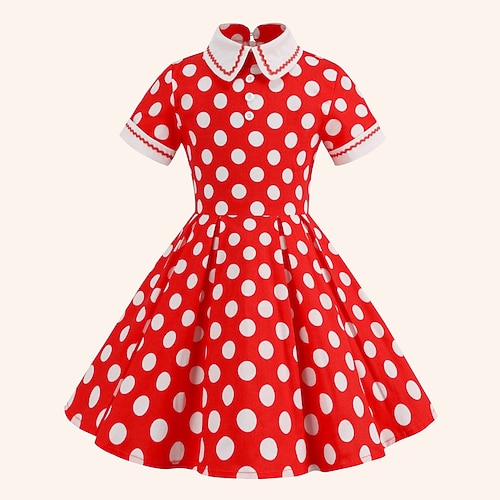 Retro Vintage 1950er Jahre Grease Outfits Rockabilly Midi Kleid Swing Kleid Schwingkleid Polka Punkte Schickes Kleid Damen Maskerade Maskerade Date Frühling Sommer Image