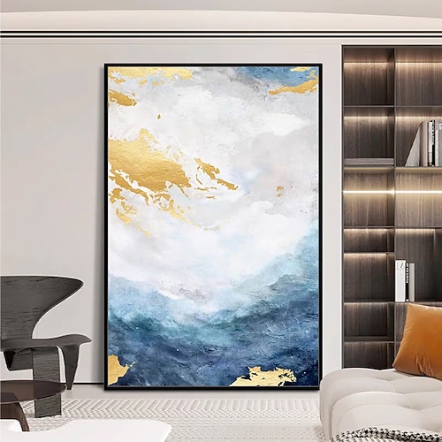 Mintura handgemachte abstrakte goldene Ölgemälde auf Leinwand, Wandkunst, Dekoration, modernes Bild für Heimdekoration, gerolltes, rahmenloses, ungedehntes Gemälde Image