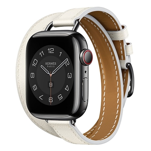 Double Tour Kompatibel mit Apple Watch Armband 38mm 40mm 41mm 42mm 44mm 45mm 49mm Metallverschluss Verstellbar PU - Leder Ersatzarmband für iwatch Ultra 2 Series 9 8 7 SE 6 5 4 3 2 1 Image