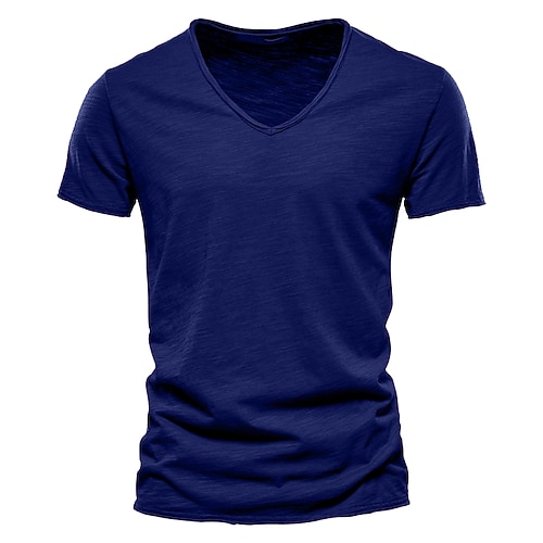 Herren T Shirt Feuchtigkeitsableitende Hemden Kurzarm V Ausschnitt Sommer Einfach Sport Basic Lässig Klassicher Stil Lässig Marineblau Denim Blue Schwarz Top T-Shirt für Herren Image