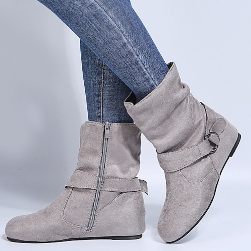 Schwarze Stiefeletten aus Wildlederimitat für Damen mit seitlichem Reißverschluss und Schnallendetail – perfekt für die Freizeit und den Alltag Image