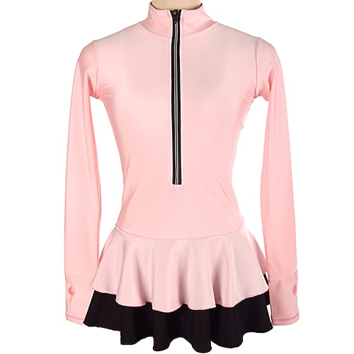 Eiskunstlauf Top Mädchen Eislaufen Kleid Outfits Schwarz Weiß Rosa Daumenloch Spandex Hohe Elastizität Training Übung Eiskunstlaufkleidung Klassisch Langarm Eislaufen Eiskundstlauf Image