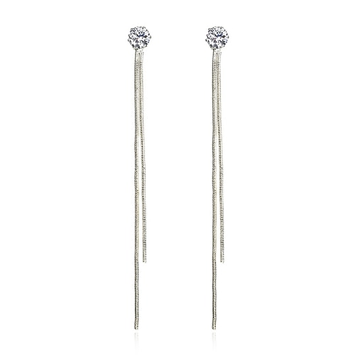 Damenohrringe, modische Ohrstecker mit Zirkonia und langen Quasten und polygonalen Diamanten zum Valentinstag und Muttertagsgeschenk Image