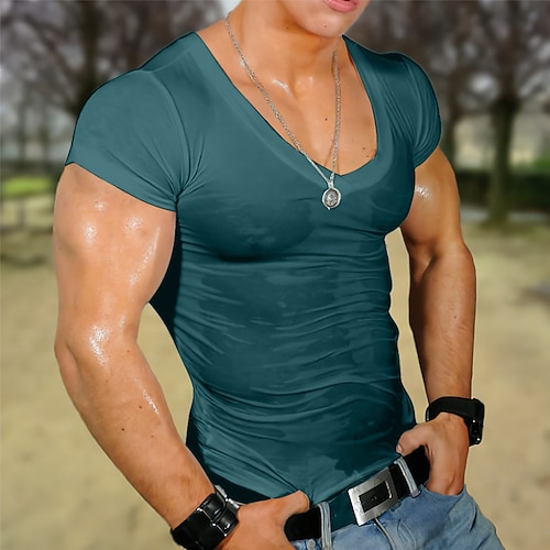 Herren T Shirt T-Shirt Kurze Ärmel V Ausschnitt Sommer Einfach Mode Designer Basic Durchsichtig Urlaub Straße Ausgehen Dunkelgrau Schwarz Weiß Top T-Shirt für Herren Image