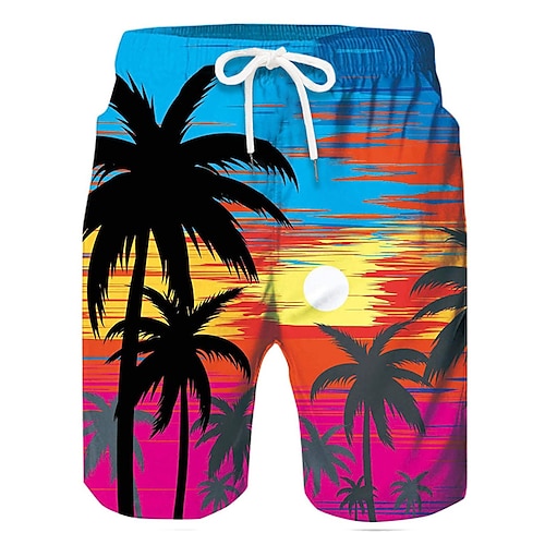 Herren Kokosnussbaum Boardshorts Badeshorts Badehose Schwimmshorts Bademode Mittlere Taillenlinie Hawaiianisch Boho Casual Täglich Festtage Kordelzug mit Mesh-Futter Elastische Taille Designer Image