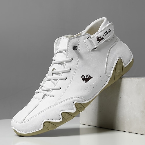 Grüne lässige High-Top-Sneaker aus Kunstleder für Herren – leichte, atmungsaktive, handgenähte Schnürschuhe für Outdoor-Aktivitäten Image