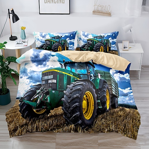 3D-Bettwäsche mit Bauernhof-Traktor-Druck, Bettbezug, Bettwäsche-Sets, Bettbezug mit 1 bedrucktem Bettbezug oder Bettdecke, 2 Kissenbezügen für Doppelbett/Queen/King Image
