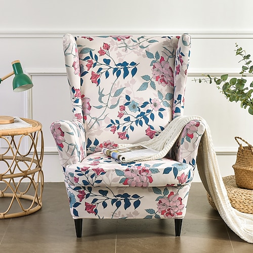 Ohrensessel Schonbezug Spandex Sofabezüge Ohrensessel mit Sitzkissenbezug Blumenmuster Möbelschutz für Wohnzimmer Image