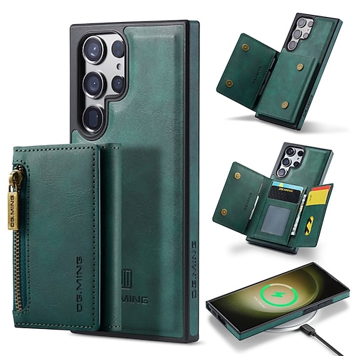 Handy Hülle Handyhüllen Für Samsung Galaxy S25 S24 S23 S22 Plus Ultra S23 FE Rückseite Brieftaschenhülle Mit Magsafe Mit Ständer Magnetisch Reisverschluss Retro TPU PC PU-Leder Image