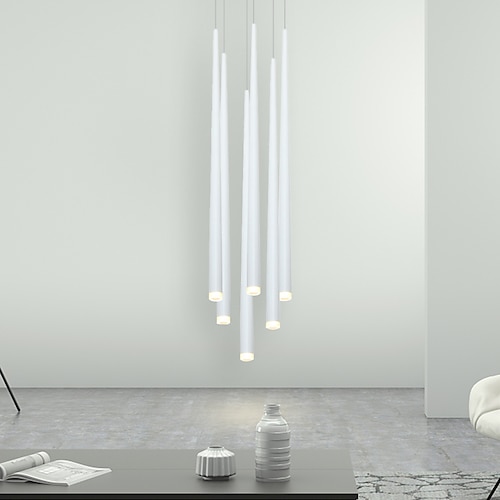 6-flammige LED Pendelleuchte Kegelrohr nordischer Stil schwarz/weiß Bar Mini Design Hängelampe Kücheninsel Licht Stehtisch Esszimmer Wohnzimmer verstellbare Lampen Image