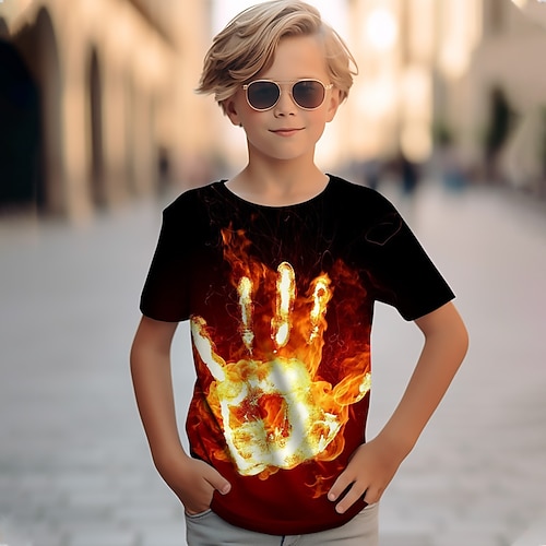 Jungen 3D Grafik T-Shirt Kurzarm 3D-Druck Frühling Sommer Aktiv Kinder 4-12 Jahre Outdoor Täglich Normale Passform Image